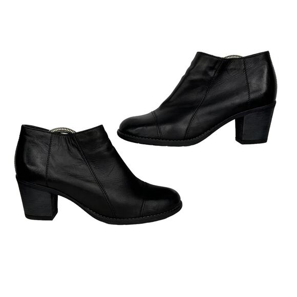 E Scott Leather Bootie Women's SZ 39 Made In Italy Heeled Boot Comfort Black Zip - Picture 8 of 10